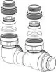 Verschraubung mit verschiedenen Dichtungen und Anschlussgewinden, abgebildet in einer isometrischen Darstellung. Teil des Produkts von IMI Hydronic Engineering.